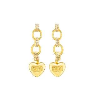 Orecchini pendenti a cuore in oro E2424 con incastonatura a castone in cristallo e strass per l'uso quotidiano di lusso da donna - Product Image 1