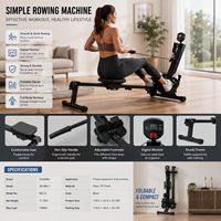 Máquina de Remo Plegable Compacta, Ahorra Espacio, para Entrenamiento en Casa, Silenciosa, con Monitor Digital