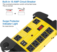 Multiprise industrielle robuste avec protection contre les surtensions, 8 prises USB, en métal, 15 A, avec rallonge