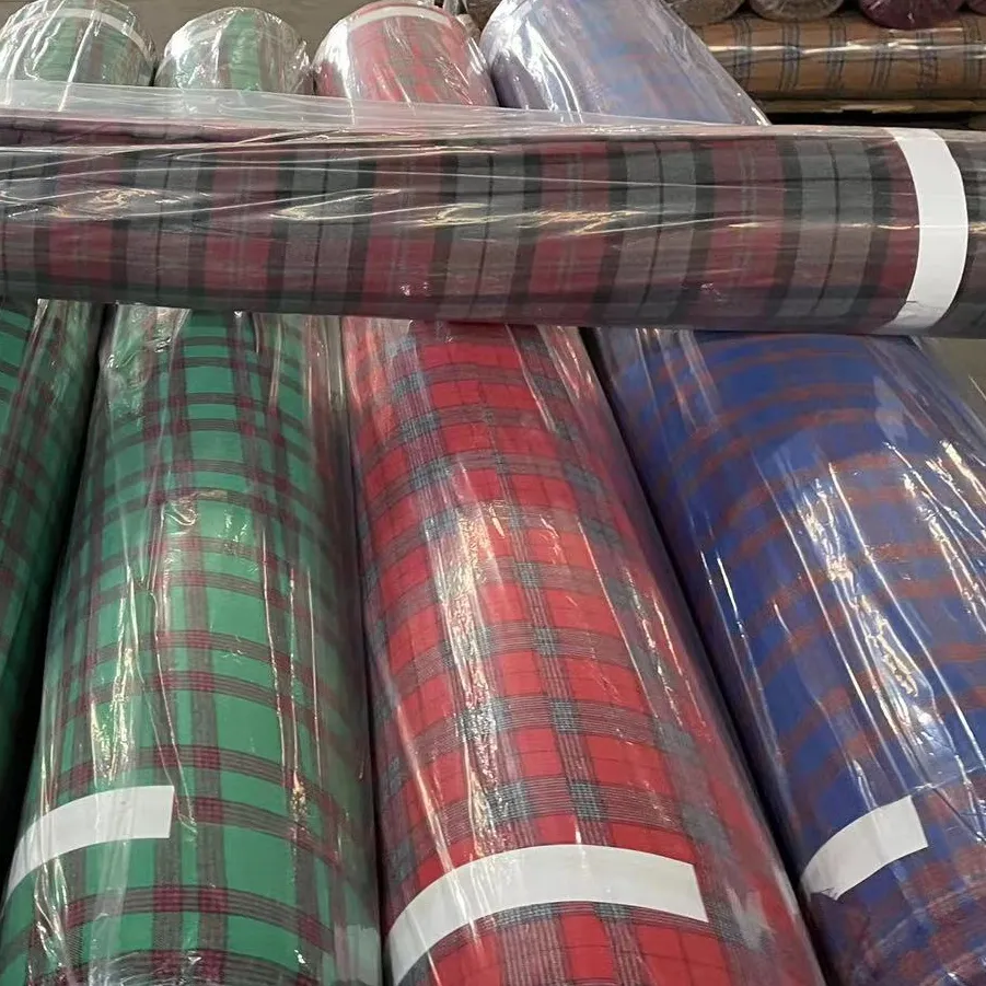 Low Price Lots Stock 100%Cotton Yarn Dye Woven Plaid Fabric For Shirting / Skirt/ Dress