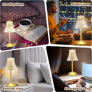 Taşınabilir LED akülü masa lambası 3 renk dokunmatik dim kristal lamba eski altın şarj edilebilir lamba masaüstü gece lambası - Product Image 6