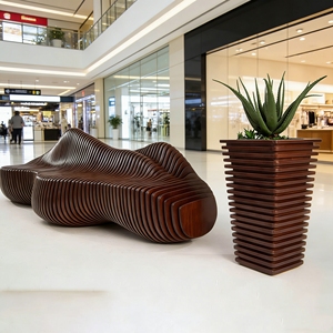 Y766 Precision Cut <b>Wooden</b> <b>Slice</b> Chair Wave Pattern Modern Indoor Lounge Bench for Residential Commercial Use Sculptural Chair - Product Image 4