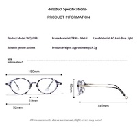 Gafas Unisex Ligeras con Marco de Metal TR90 Redondo Marmoleado, Lentes AC con Protección UV400 y Anti Luz Azul, para Hombre y Mujer
