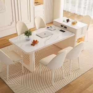 Creamy Style Island Slab Dining Table Rectangle Extendable With Storage Modern Minimalist Design For Small Apartment - Product Image 2