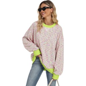 FOXA Sweat-shirt surdimensionné rayé pour femme, col rond, manches longues, épaules tombantes, tricoté, doux et respirant - Product Image 3