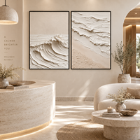 Lot de 2 tableaux texturés 3D Vague Côtier Beige – Diptyque Minimaliste Plage pour Décoration Hôtel, Chambre et Salon