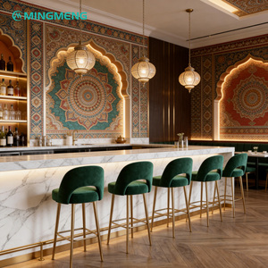 Ensemble de meubles de restaurant MINGMENG, chaises en velours vert, table en marbre, design méditerranéen pour la restauration commerciale - Product Image 2