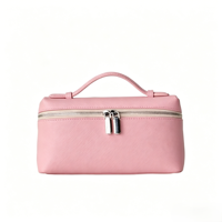 Sac cosmétique portable en cuir PU Saffiano, léger, durable, avec logo personnalisé, pochette à maquillage à fermeture éclair, grande capacité, pour femmes, voyage