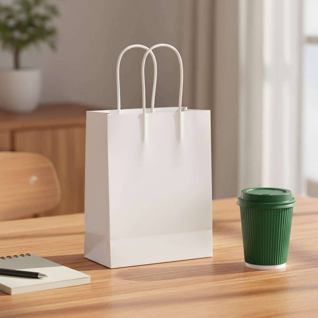 Heavy-Duty Kraft Paper Bags with Handle for Café Takeaway & Retail To-Go Coffee & Pastry Packaging