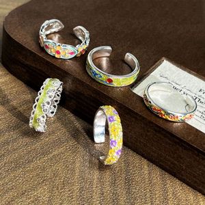 Chinese-style Enamel Auspicious Cloud Open <b>Ring</b> Ethnic-style Embossed Flower <b>Ring</b> Luxury Adjustable Openwork Trendy <b>Ring</b> - Product Image 3