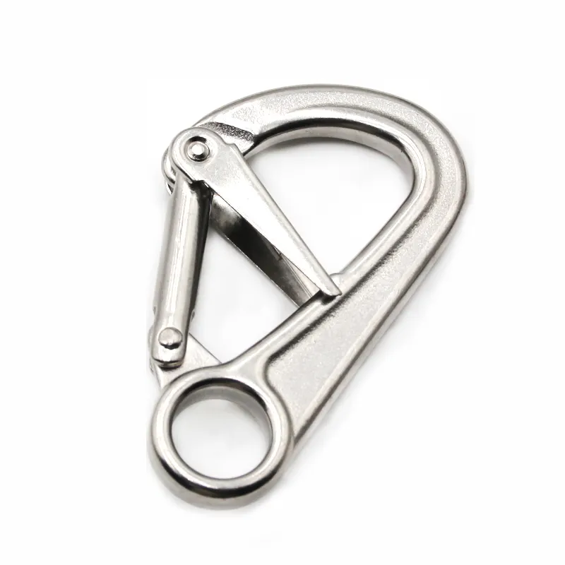 Kait pengait pegas Carabiner keselamatan ganda baja tahan karat 110*20mm aksesori perangkat keras panjat laut luar ruangan dengan kunci