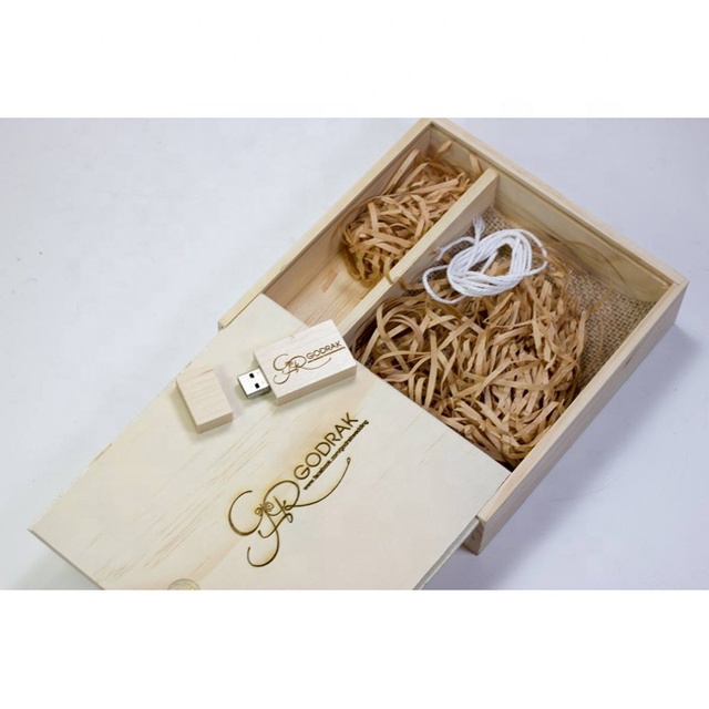 Custom Logo Usb Flash Drive Original Wood Bamboo Memory Stick  Wedding Gift Box Pendrive 2.0 3.0 Engraving 4Gb 8Gb
