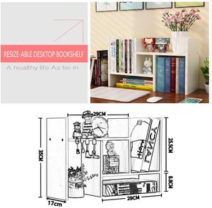 Étagères <span class=keywords><strong>de</strong></span> bureau en bois épais réglables en taille, bibliothèque <span class=keywords><strong>de</strong></span> bureau, présentoir créatif DIY pour livres (Blanc) - Product Image 3