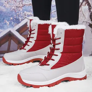 Bequeme Damen Kunst pelz gefüttert Warmer Schnee Winter Schnee Mode Schnüren Outdoor-Plattform Warm halten Wanderschuhe