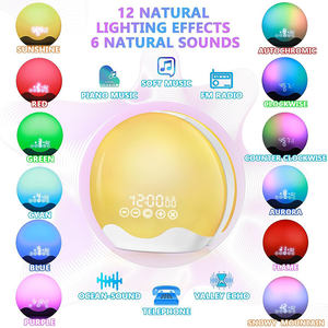 알람 시계가 있는 LED 조명 12가지 색상의 LED 조명 배터리로 작동되는 LED 야간 조명 침실용 내장 FM 라디오 - Product Image 3