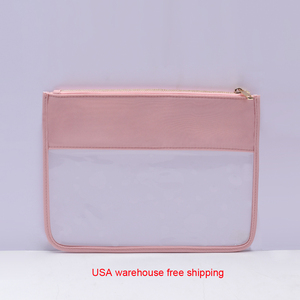 Entrepôt américain livraison gratuite sans <span class=keywords><strong>tarif</strong></span> Preppy Rose clair Transparent Pvc plat maquillage cosmétique blanc pochette à fermeture éclair trousse de toilette - Product Image 1