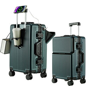 Durable Stylish USB Cup Holder Front Opening Cabin <strong>Suitcases</strong> Unisex Brake Wheel Classic Business Spinner Wheels TSA <strong>Lock</strong> - Product Image 4