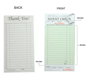 Receipt /Order Book 120gms Guest Check 3.35' * 6.73' One Part Pad Book Customization