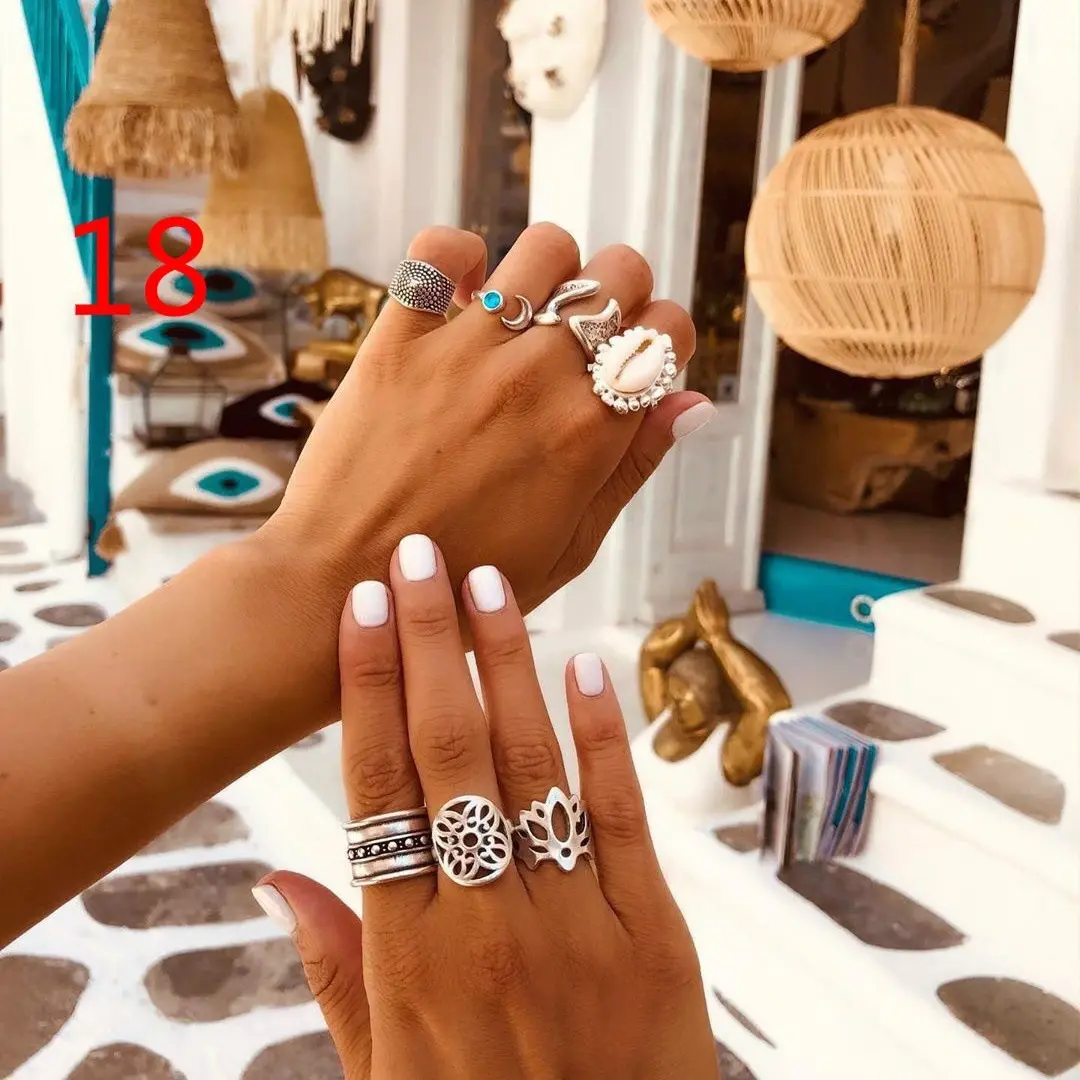 Nieuwe Shiny Antiek Crystal Persoonlijkheid Sieraden Hot Vinger Ringen Set Designer Ringen Voor Vrouwen Lente Geometrische Ringen