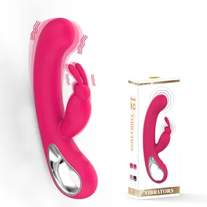 双头软柔性硅胶USB可充电强力阴道包块女性性玩具大兔耳振动器