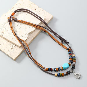 Collar tejido Piedra natural Turquesa Flor Colgante Collar doble para mujer Uionen 1391 - Product Image 1
