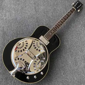 Grand Hitam Maple Hollow Body Gitar Listrik Logam Top Mini Humbucker Resonator Gitar Baja Gratis Pengiriman