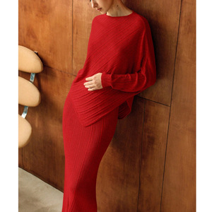 Spring Autumn Casual French Irregular Long Sleeve <strong>Viscose</strong> <strong>Top</strong> Women's Long Dress New Loose Slimming Simple Fashion Two-Piece Set - Product Image 4