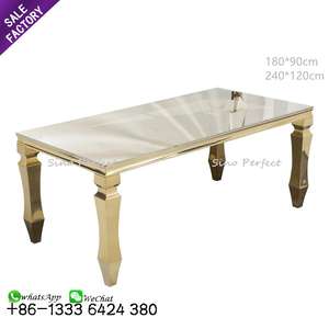 Ensemble de table et de chaises de luxe en verre rectangulaire pour événements de mariage et banquets, avec pieds en acier inoxydable doré, de la marque Sino Perfect Furniture - Product Image 5
