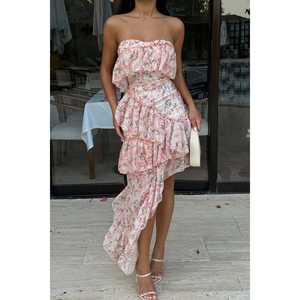 Falda Larga sin Tirantes Karessa en Rosa Polvo, Elegante y Personalizada para Fiestas, Banquetes, Cenas y Eventos, con Cierre y Drapeado, Talla XS - Product Image 5