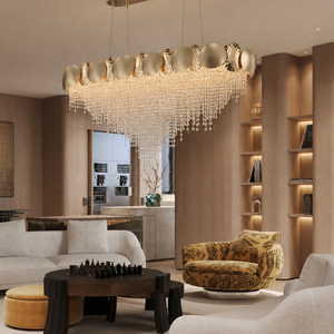 <b>Modern</b> Rectangular Crystal Bead Pendant <b>Light</b> Waterfall Shape Crystal Chandelier For High <b>Ceiling</b> Room - Product Image 3