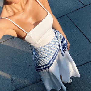 Nouvelle Robe Longue Sexy Sans Col, Coupe Ajustée, Infroissable, avec Foulard à la Taille, en Polyester, pour <span class=keywords><strong>Femme</strong></span>, Style Socialite, Été - Product Image 1