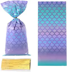 5X7" Iridescent Holographic Cellophane Party Favor Treat Bags With Twist Ties Good For Themed Celebrations Valentine Day