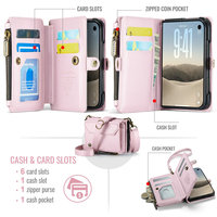Étui portefeuille à bandoulière CaseMe pour iPhone Duo avec blocage RFID, poche pour cartes et argent liquide, fermeture éclair, étui violet pour iPhone Duo