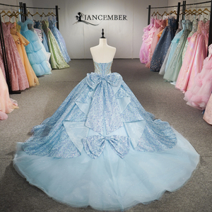Vestido de Quinceañera Azul Cielo de Lujo 1384 2026 Elegante Vestido de Gala con Escote Corazón, Apliques de Cristal y Pedrería Natural para Eventos Formales - Product Image 4