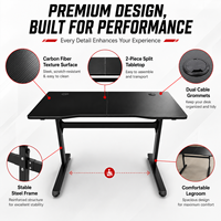 Meja Gaming Logam Desain Asli Custom Knock-Down dengan Permukaan MDF, Tempat Gelas, Hemat-Ruang, dan Dapat Dilipat