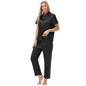 <span class=keywords><strong>Pigiama</strong></span> in raso classico nero 2 pezzi Set per <span class=keywords><strong>donna</strong></span> laurea regalo di nozze Top manica corta con pantaloni lunghi taglia da S a <span class=keywords><strong>XXL</strong></span> - Product Image 4