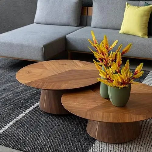 Bureau de thé moderne et intelligent en marbre et noyer sud-américain avec Table basse ronde en bois en métal pour salon, bon marché