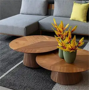 Mesa de té de nogal americano, mármol inteligente, moderna, con Metal, sala de estar, mesa redonda de madera
