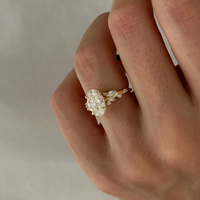 Bague de fiançailles en or jaune 14 carats avec diamant ovale de 2 carats cultivé en laboratoire, bague unique en forme de feuille et de branche, bague de forme ovale