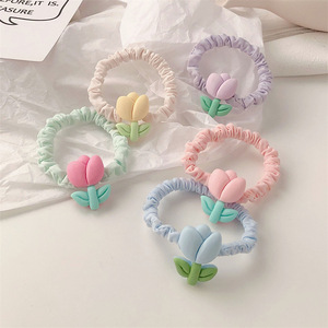 Dolce tulipano fiore scrunchie semplice ragazza capelli piccolo cerchio carino coda di cavallo corda riduzione età copricapo - Product Image 3