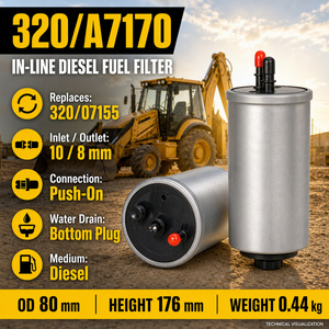 Filtro de Combustible JCB 320/A7170, Separador de Agua y Combustible Diésel en Línea para Retroexcavadora, Manipulador Telescópico, Excavadora, Piezas de Motor - Product Image 1
