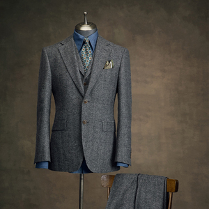 Costume italien pour homme en laine grise de qualité supérieure, 2 pièces, coupe ajustée, pour mariage et affaires, collection printemps - Product Image 2
