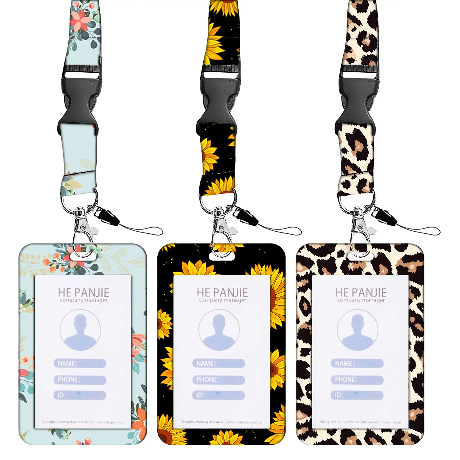 Sunflower sunflower leopard print UV printing telescopic easy-pull buckle badge ID mobile phone lanyard card holder
