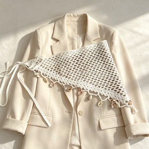 Cinturón de cintura blanco de ganchillo con diseño de triángulo hueco y borlas, estilo bohemio para mujer, accesorio de atar a la cintura para vacaciones - Product Image 2