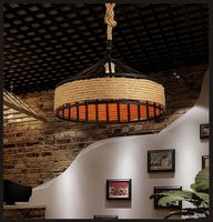 Lustre suspendu PM style loft américain industriel rétro en corde de chanvre et rotin tressé, simple, rustique, champêtre et personnalisé