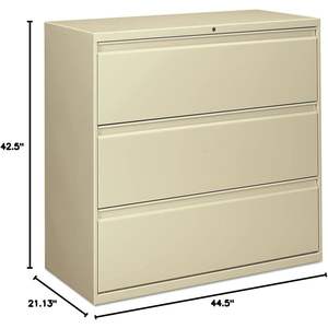 Archivador lateral Alera de 42 x 18.63 x 40.25 pulgadas con 3 cajones para documentos tamaño legal/letter/A4/A5, color masilla - Product Image 1