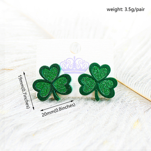 • Orecchini a trifoglio più venduti all'ingrosso stampa UV Glitter verde orecchini carini orecchini acrilici - Product Image 3