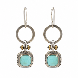 Orecchini Pendenti Vintage Blu-Verde Quadrati Stile Artigianale Gioielli di Moda per Donne - Product Image 1