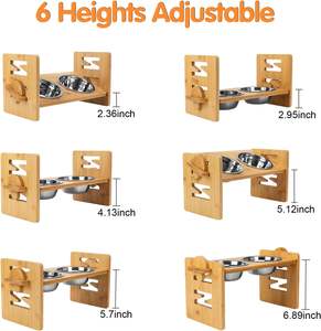 Bols pour chiens surélevés, bol d'eau pour bouledogue français incliné et surélevé, station d'alimentation pour animaux de compagnie en bambou incliné - Product Image 3