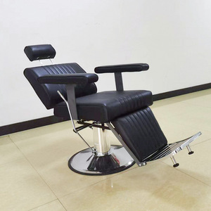 เก้าอี้ตัดผมสำหรับร้าน<span class=keywords><strong>ตัดผม</strong></span>มืออาชีพ, เก้าอี้โกนหนวดปรับเอนได้หุ้มหนัง PU ลายทางแนวตั้ง พร้อมฐานไฮดรอลิกสแตนเลส - Product Image 5